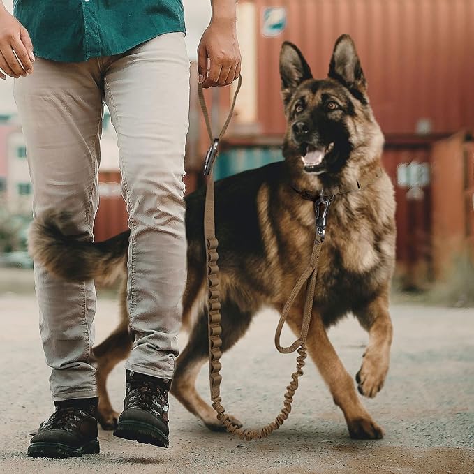 EXCELLENT ELITE SPANKER Tactical Bungee Dog Leash Military Adjustable Dog Leash Quick Release Elastic Leads Rope with 2 Control Handle(Black