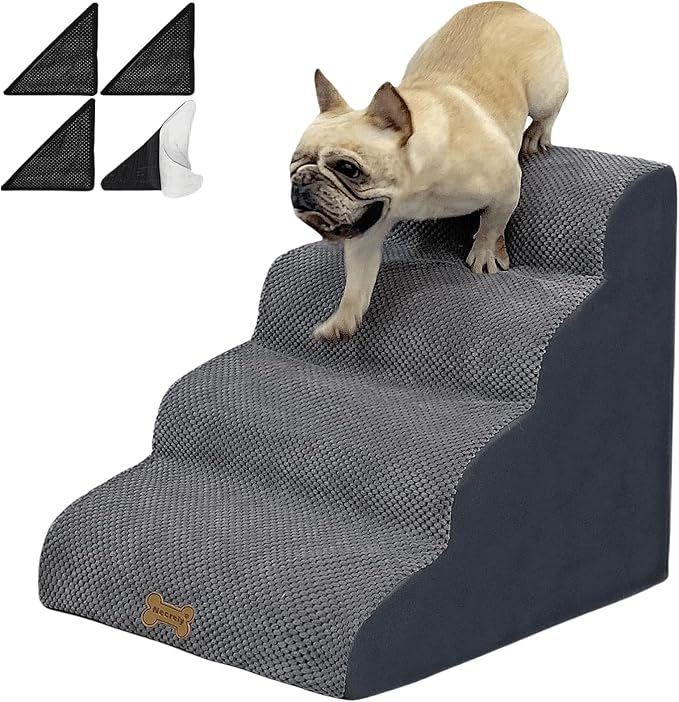 4-Step Dog Stairs for High Beds 18-24 Inch Pet Steps 2 3 4 5 Tier Ladder Non-Slip Sturdy Ramp Small Medium Large Dog Steps to Couch Bed Old Dogs Balanced Pet Stairs for Getting on Bed