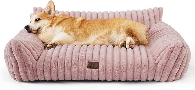 Bedsure Cute Dog Couch for Pets - Fluffy Dog Sofa with Premium Soft Corduroy Fleece, Pet Couch Bed with Washable Cover, Supportive Pet Sofa Bed for Medium Large Dogs, 36inch, Blush Pink