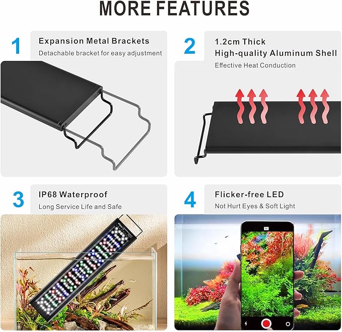 Advanced 7-Row LED Aquarium Light, Easy Setup Controller, Auto On Off Full Spectrum Fish Tank Light, 24/7 Lighting Cycle, 8 Colors, 10 Level Dimming, 26W for 18"-24" Freshwater Planted Tank