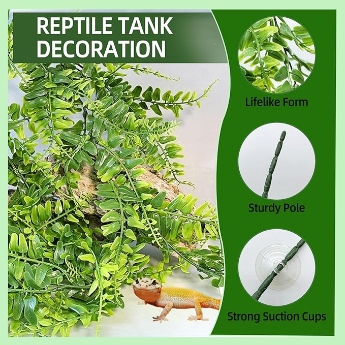 BNOSDM Reptile Vines, Bendable Jungle Climbing Vine with Moss,Terrarium Plants Decor,Artificial Plants Tank Decorations Accessories for Bearded Dragons Chameleons Snakes Lizards Hermit Crabs