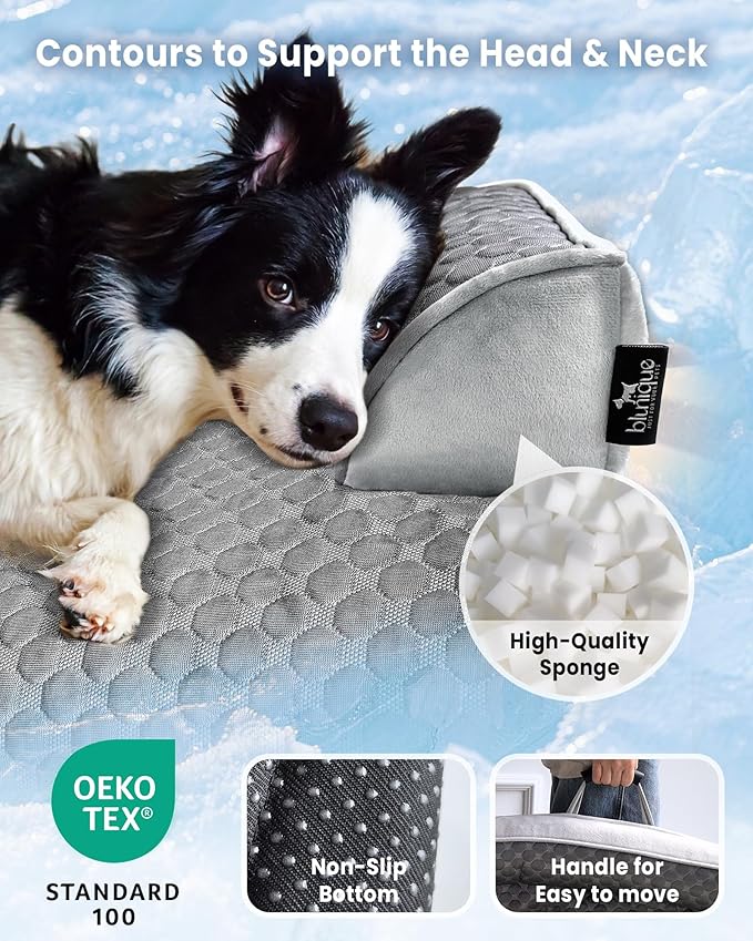Medium Cooling Dog Bed – 35 x 31 inch Waterproof Couch Cover for Dogs Washable, Non-Slip Bottom Self Cooling Mat for Dogs, Durable & Non-Gel, Dog Couch Bed for Sofa Floor Car, Cooling Grey