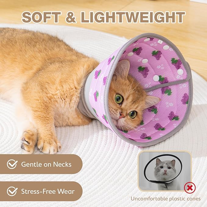 Avont Cat Cone Collar Soft to Stop Licking, Adjustable Foldable Lightweight Kitten Recovery Collar After Surgery for Small Dogs, Elizabeth Cone of Shame Alternative -Grape(L)