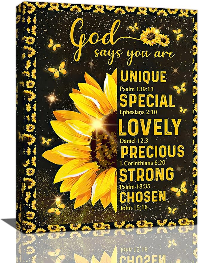 Christian Sunflower Bathroom Pictures Wall Art, Bible Verse Bathroom Wall Decor for Bedroom Office Wall Decorations for Bathroom Living Room Painting Artwork Modern Poster Prints 20"L x 16"W