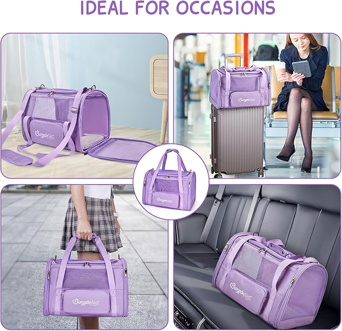 BurgeonNest Cat Dog Carrier, Cat Carriers for Large Medium Cats 20 lbs, Soft Sided Puppy Kitten Pet Carrier Under 25 lbs, Collapsible Travel Cat Carrier with Unique Side Bag (Medium)