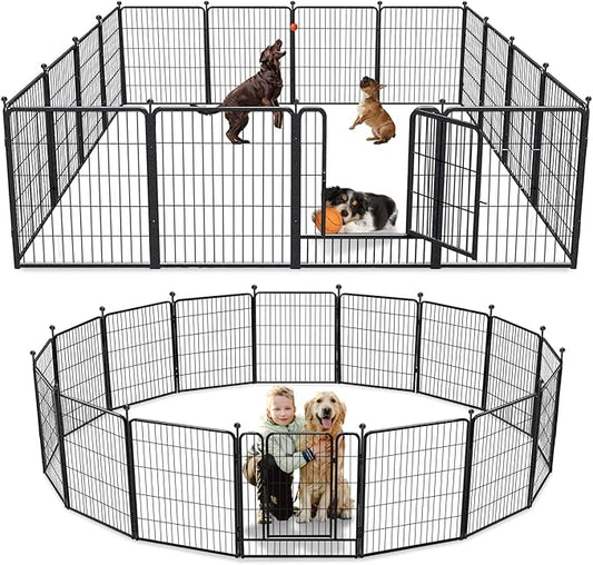 Dog Playpen 32 inch 16 Panels Indoor Outdoor Dog Pen for Medium/Small Dogs Heavy Duty Metal Dog Fence Outdoor for Yard, Puppy Playpen with Door Portable Pet Fence for RV Camping Yard