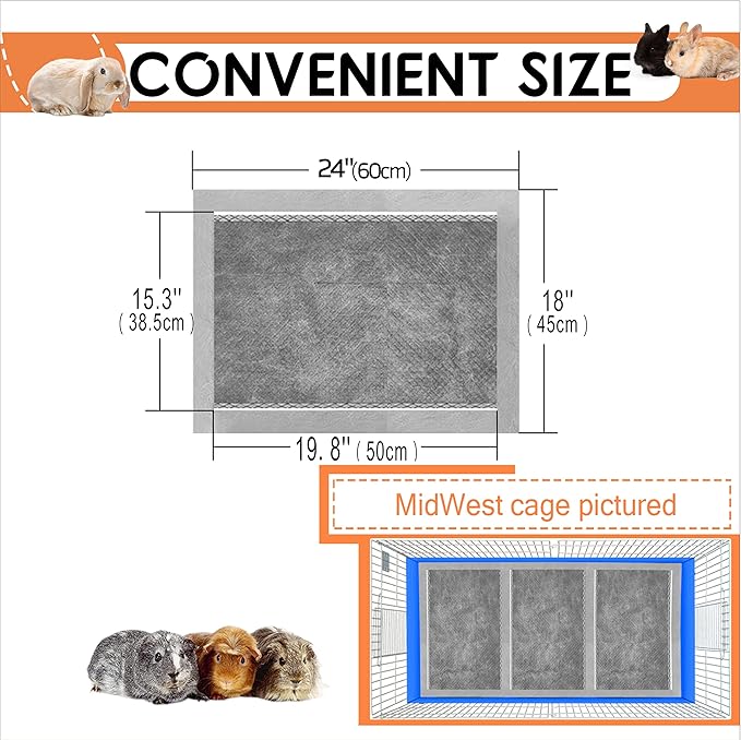 Guinea Pig Bedding, Disposable Guinea Pig Cage Liners, Charcoal Odor Controlling Absorbent Waterproof Pee Pads for Rabbits, Hamster and Other Small Animals. 18''x24'',50 Count