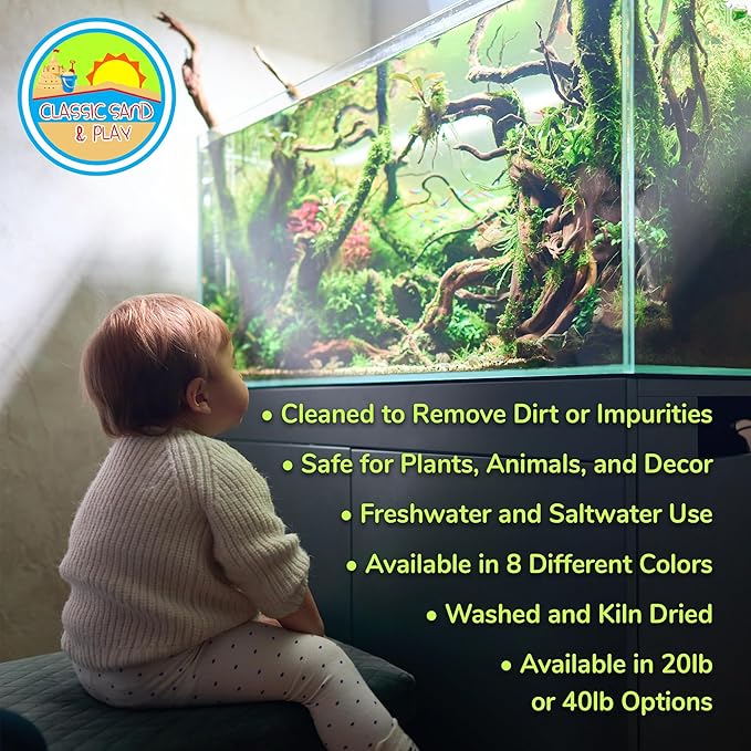 CLASSIC SAND & PLAY Natural Aquarium Sand for Freshwater and Saltwater Tanks, 20 lb. Bag, Improves Filter Life and Filtration Process, Pre-Washed Fine Sand, Natural