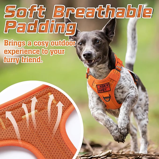 rabbitgoo Tactical Dog Harness for Large Dogs, No Pull Military Service Vest with Handle & Molle, Easy Control for Training Walking, Adjustable Reflective Straps, Orange, L
