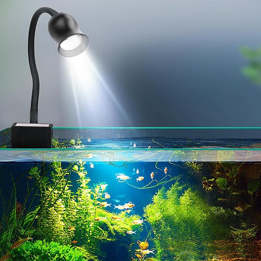 Aquarium Focus Light for Open Fish Tank Indoor LED Light Big Clip Lamp Adjustable Focus (White-Yellow with Timer)