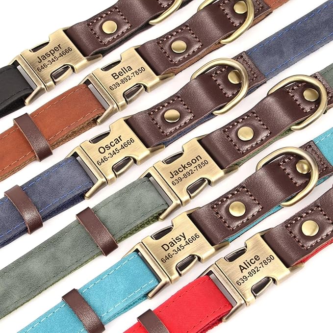 Didog Soft PU Leather Dog Collars for Small Dogs,Classic Adjustable Dog Collars with Quick Release Metal Buckle,Easy Clean and Comfortable with Nylon Lining,Olive Green,S Neck 10-15"