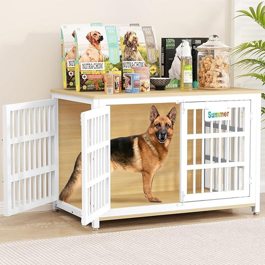 EasyCom Heavy Duty Dog Kennel Indoor with Name Tag, XXL Dog Crate Furniture for Large Dogs, Double-Doors Sturdy Dog Cage for Anxiety Dog, Decorate House as TV Stand, End Table, Bedside Table