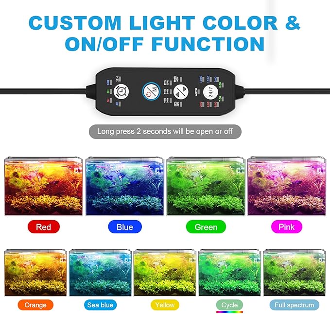 24/7 Mode LED Aquarium Light for Plants-Sunrise-Daylight-Moonlight Mode, Fish Tank Light with Auto On/Off, 7 Colors, Adjustable Timer/Brightness for 36 Inch to 42 in Freshwater Tank, 36W
