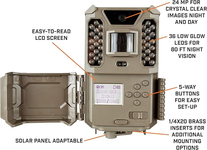 Bushnell Prime Low Glow Trail Camera - 24MP Image Quality, 1080p HD Video, Advanced Sensor Technology for Clear Nighttime Captures, Brown