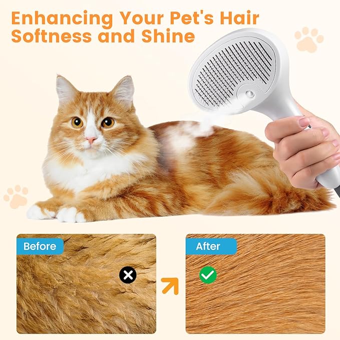 3 In 1 Cat Brush, Anti-Static Dog Brush One-click Self-cleaning Comb for Furry Pet, Rechargeable USB Cat Steam Brush for Shedding, Horse and Dog
