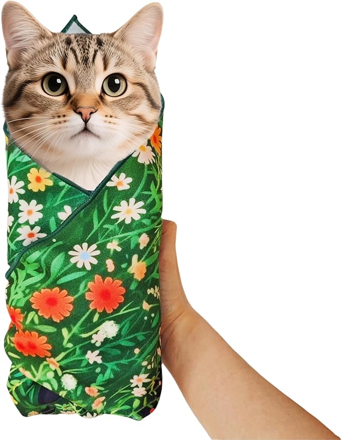 Cat Grooming Wrap Cat Wrap for Cutting Nails Cat Burrito Wrap 19.96 inch(Within 6Lbs) Cat Swaddle Nail Clipping, Teeth Brushing, Ear Cleaning Self-Adhesive Magic Cloth Cat Restraint