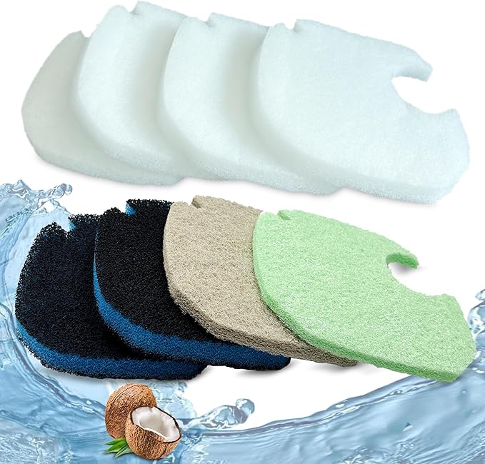 8 Pack Upgraded Filter Pads for AMOSIJOY Aquarium Canister Filter; White Floss, Removing Ammonia and Phosphate, and Activated Carbon Sponge Bio Pads, Compatible with PONDFORSE 172/225/265GPH Canister