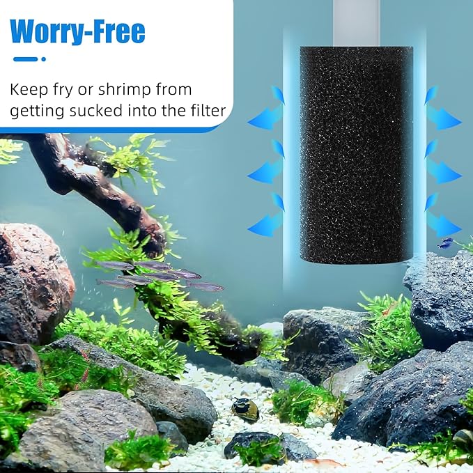 AQUANEAT 6-Pack Pre-Filter Sponge for Aquarium Shrimp Fry Fish Tank Filter 0.8” Intake, Replacement Foam Cover