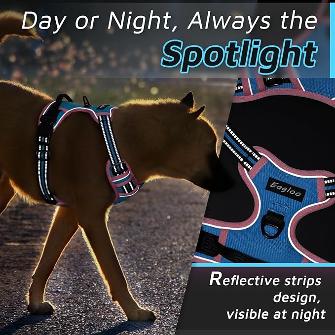Eagloo Dog Harness Small Sized Dog, No Pull Service Vest with Reflective Strips and Control Handle, Adjustable and Comfortable for Walking, No Choke Pet Harness with 2 Metal Rings, Pink & Blue, S