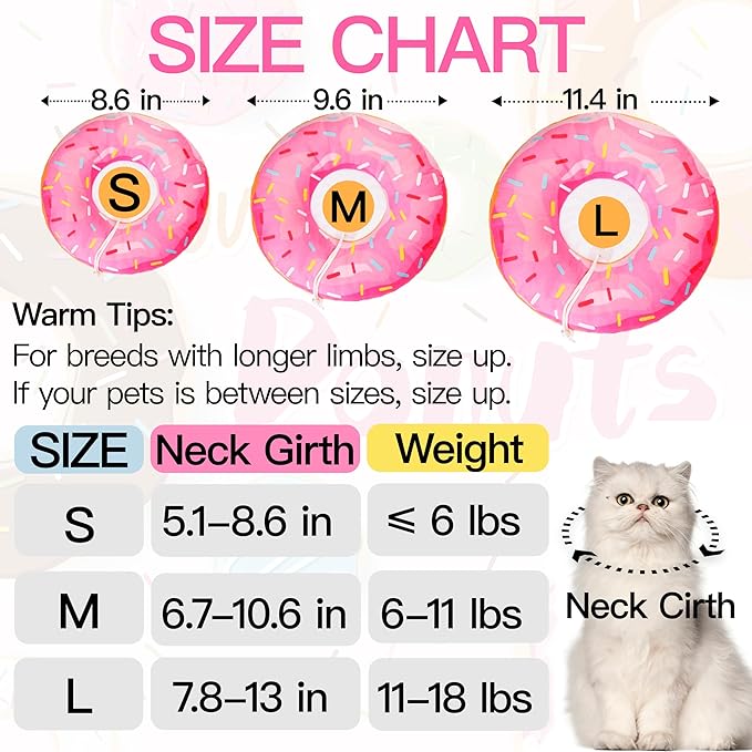 Cat Cone Collar Soft, Cute Cat Donut Collar After Surgery, Adjustable Kitten Recovery Cones to Stop Licking, Lightweight Neck Elizabethan Collars for Cats Kittens (Pink, Large)