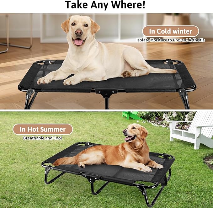 Elevated Dog Bed, Foldable Pet Bed with No Assembly, Cooling Raised Bed with Breathable Mesh, No-Slip Feet Durable Dog Cots Beds for Indoor & Outdoor Use, Black (L:43"x23"x7")
