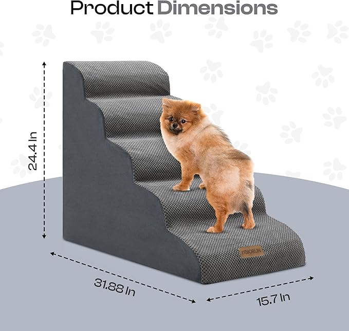 5-Step Curved Dog Stairs for High Beds Up to 30", Non-Slip Foam Pet Ramp for Large Dogs and Cats, Washable Cover, Soft Climbing Steps for Couch & Sofa