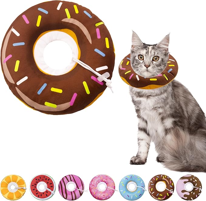 Cat Cone Collar Soft, Adjustable Cat Recovery Collar for Small Medium Large Cats, Cute Donut E Collar After Surgery, Cone for Cats to Stop Licking Kitten Cones (Donut Brown, Medium)