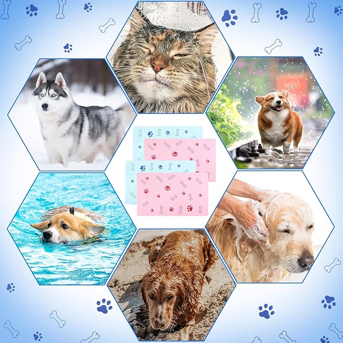 Chumia 4 Pcs Dog Towels for Drying Dog Puppy Bulk Microfiber Absorbent Paw Towel Pet Bathing Supplies Quick Drying for Medium Cats Pets Shower(55 x 28 Inch,Light Pink, Light Blue)