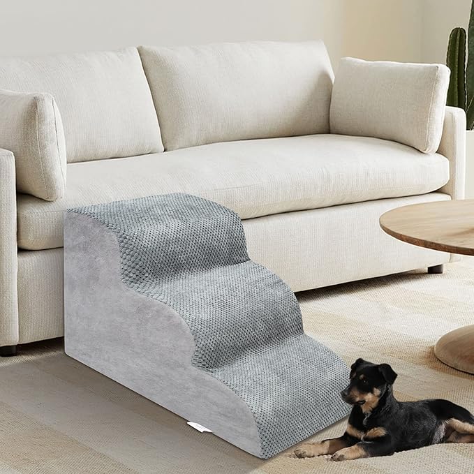 Dog Stairs for Small Dogs - High Density Foam Dog Ramp, Extra Wide Pet Steps with Non-Slip Bottom for High Beds, Couche and Sofa, Best for Dogs Injured, Older Doggy Cats (Grey, 3 Steps)