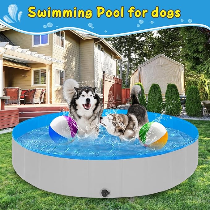 Foldable Dog Pool for Large Dogs, 87"x16" Kiddie Pool Hard Plastic Dog Swimming Pool Portable, Collapsible Dogs Wading Pools & Bathing Tub, Outdoor Cooling for Pets Kids & Adult