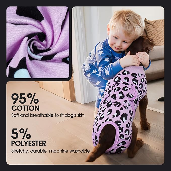 FUAMEY Recovery Suit for Dogs After Surgery,Soft Breathable Dog Bodysuit E-Collar & Cone Alternative Surgical Suit,Male Female Dog Neuter Spay Suits Anti Licking Wounds Onesie Purple Leopard XXL