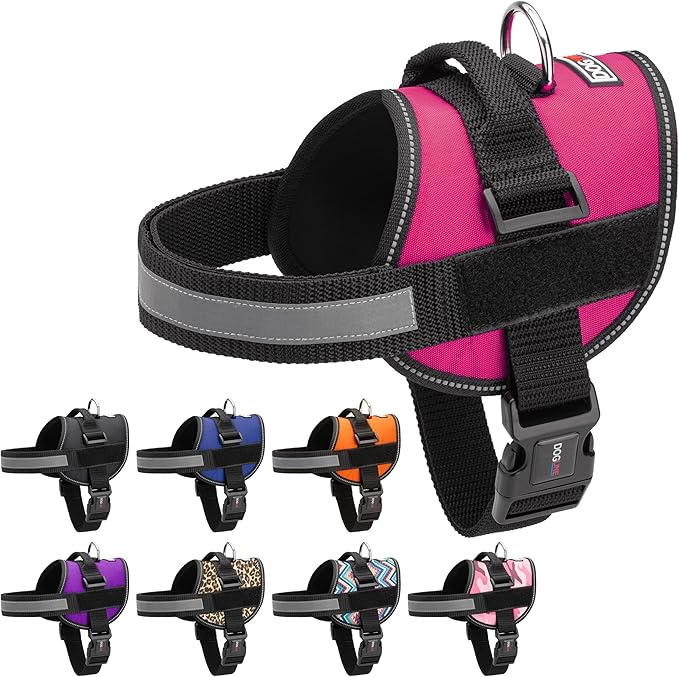 Dogline Dog Harness, Reflective No-Pull Adjustable Vest with Handle for Walking, Training, Breathable, No - Choke Harness for Small, Medium or Large Dogs Room for Patches Girth 33"-46" in Pink