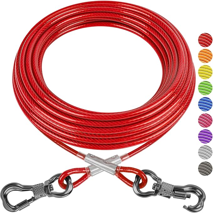 XiaZ 25ft Dog Tie Out Cable, Heavy Duty Dog Chains for Outside with Lockable Hook, Pet Runner Cable Leads for Yard, Dogs Line Tether for Small Medium Large Dogs Up to 125 LBS