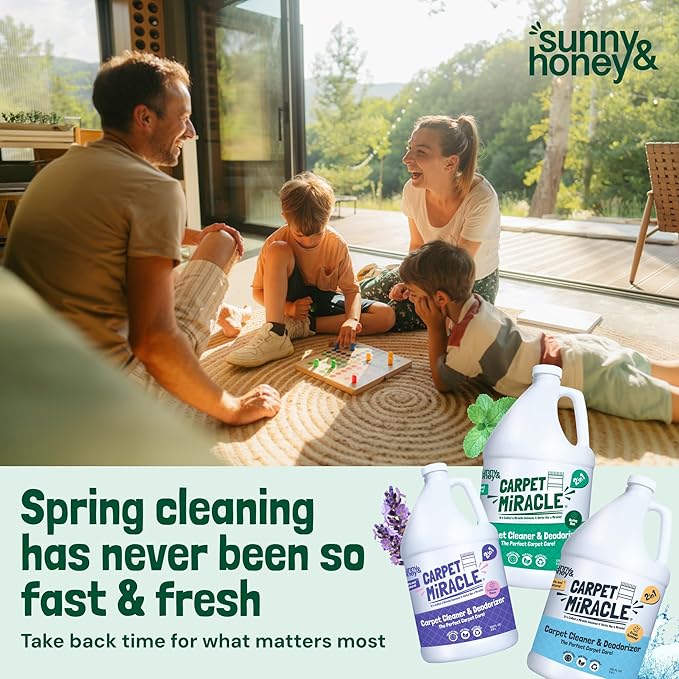 Sunny & Honey Carpet Shampoo & Cleaning Solution - 32 Fl Oz Spring Mint Scent - Pet Carpet Cleaner Machine Solution - Rug & Upholstery Cleaner - Stain Remover & Odor Deodorizer