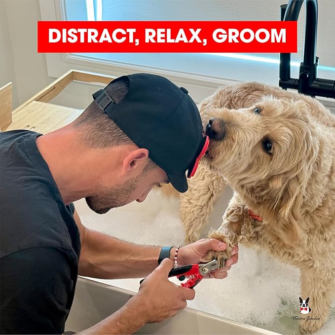 Distract-A-Hat ™ by Warren London - Dog Grooming Distraction Lick Hat for Nail Clipping and Grooming – Adjustable Fit with Adhesive Dog Lick Pad, Spreader & Cleaning Brush Included
