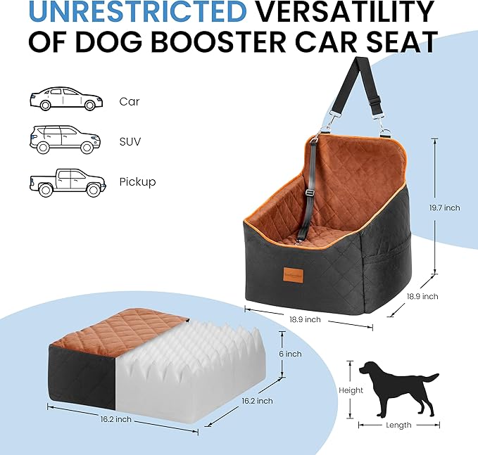 Dog Car Seat for Small Dogs - Puppy Car Seat with Safety Strap & Waterproof Padding, Portable Pet Carrier for Cars, Trucks & SUVs, Comfortable Elevated Bed for Pets Up to 35lbs (Black/Coffee)