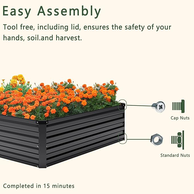 MGNO 2pcs 10x3x1FT Galvanized Raised Garden Bed-Outdoor Planter Box for Vegetables-Metal Garden Bed,Rectangle Planting Box for Herb,Flower,Black