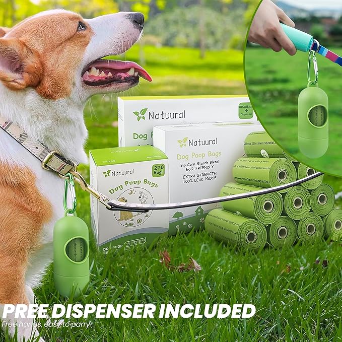 Dog Poop Bags Rolls-600 Counts, 40Rolls, Biodegradable Poop Bags Made of Cornstarch, 100% Leak Proof and Easy to Open (Green)