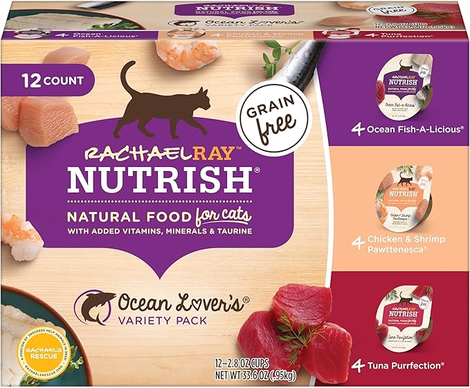Rachael Ray Nutrish Natural Wet Cat Food, Ocean Lovers Variety Pack, 2.8 Ounce Cup (Pack of 12), Grain Free