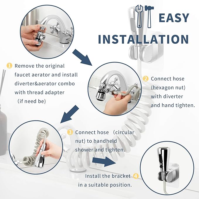 CECEFIN Kitchen Sink Sprayer Hose Attachment for Faucet, Kitchen Faucet Head Replacement w/ 79" Recoil Hose and Holder, Pressurized Water Saving Aerator & Diverter Valve, Faucet Sprayer Attachment Set