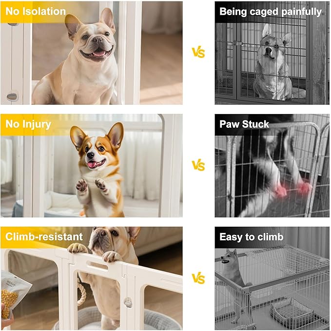 Acrylic Dog Playpen with Door, 24" 10PCS Clear Pet Play Pen Indoor for Small Animals, Transparent Puppy Fence Kennel Rabbit Ferret, Doggie Cages Yard Easy Assemble