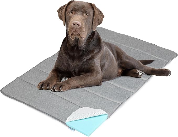 Dog Cooling Mat for Large Dogs - 41x27 Orthopedic Memory Foam Pet Pad for Summer, QMAX>0.5, Washable Premium Comfort Crate Pad for Your Furry Companion, Grey