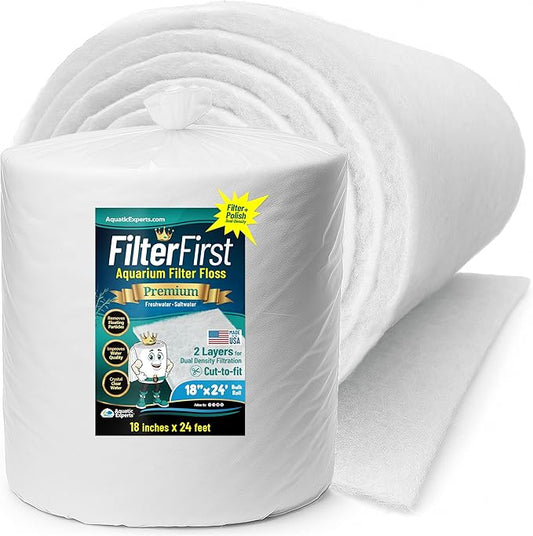 Aquatic Experts Aquarium Filter Floss for Fish Tank Filters - FilterFirst Aquarium Filter Pad - Media Roll for Crystal Clear Water, 3/4" - 1" Thick (18 Inch Wide, 24 Feet Long)
