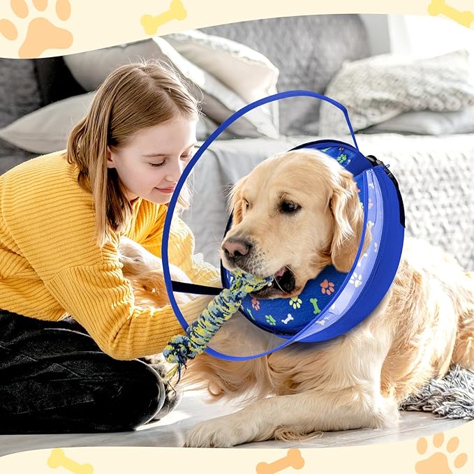 Dog Cone Collar with Enhanced Anti-Licking, Inflatable Dog Cone After Surgery, Adjustable Size with Soft Padding for Small Medium Large Dogs - Blue/S