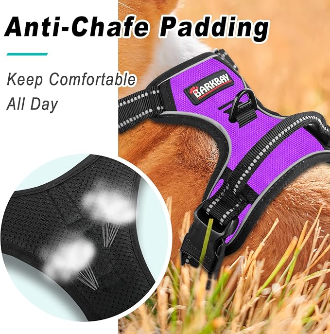 BARKBAY No Pull Dog Harness Large Step in Reflective Dog Harness with Front Clip and Easy Control Handle for Walking Training Running(Purple,XL)