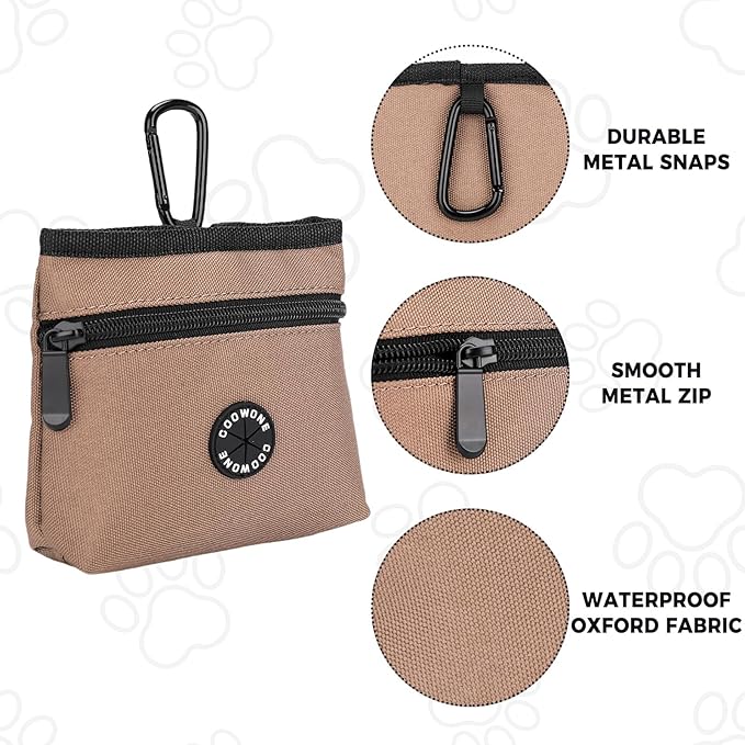 COOWONE Dog Treat Pouch with Pet Training Clicker, Detachable Dog Puppy Training Treat Bag, 900D Oxford Cloth Magnetic Closure Small Dog Walking Bag for Travel or Outdoor Use (Coffee)