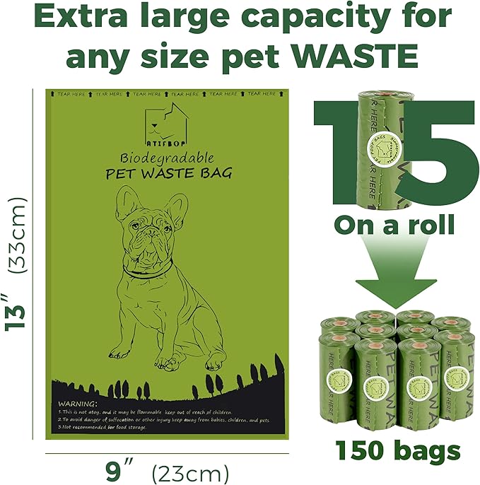 Biodegradable Dog Poop Bags 150 Count 10 Rolls with Dispenser, Thicken and Leak Proof Poop Bag Holders for Leashes(Scented)