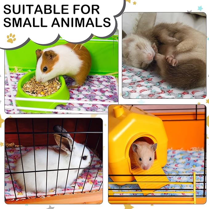 4 Pcs Waterproof Guinea Pig Blankets Washable Small Animal Fleece Bedding Absorbent Guinea Pig Cage Liners Reusable Pet Pee Pad Sleep Mat Pad Cover for Hamster Ferret (Moon Star Pattern,12 x 12 Inch)