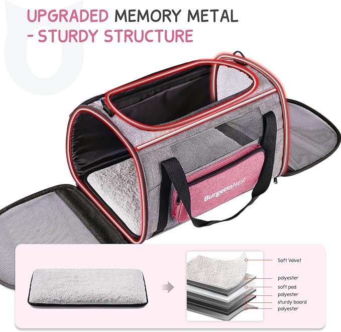 BurgeonNest Cat Carriers for Medium Puppy Under 25 lbs, Pet Carrier for Cats with Unique Side Bag,Top Load Small Pet Bag Soft-Sided Escape Proof with 4 Ventilated Windows