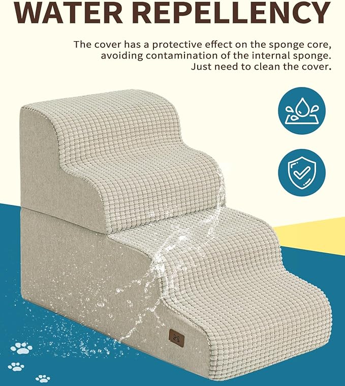 Dog Step for Bed, Dog Stair 4-Step 35D Pet Stair 19.7" H for High Bed or Sofa Non-Slip Balanced Pet Step Indoor, Beige